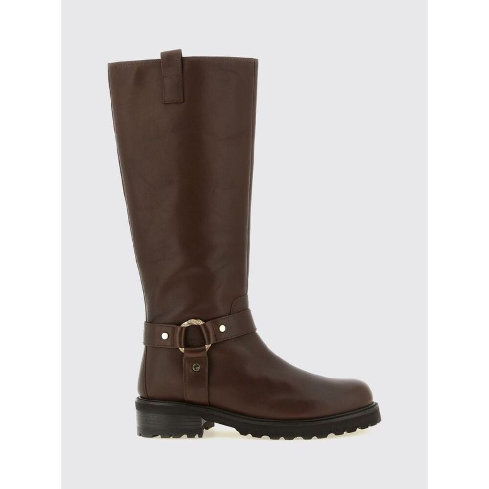 Twinset Women Knee-High Leather Biker Boots Twinset With Lug Sole